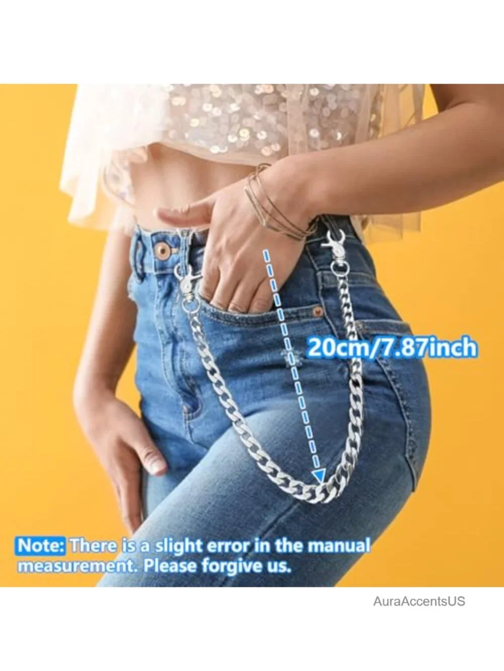 Silver Waist Chain Wallet Keychain Belt Metal Jean Pants Chain with Secure